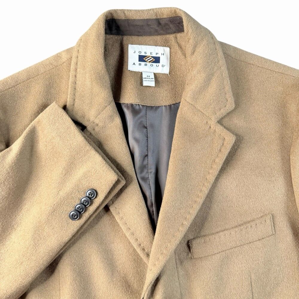 Joseph Abboud Mens 44R Brown Wool Overcoat Jacket Trench Coat Preppy Classic